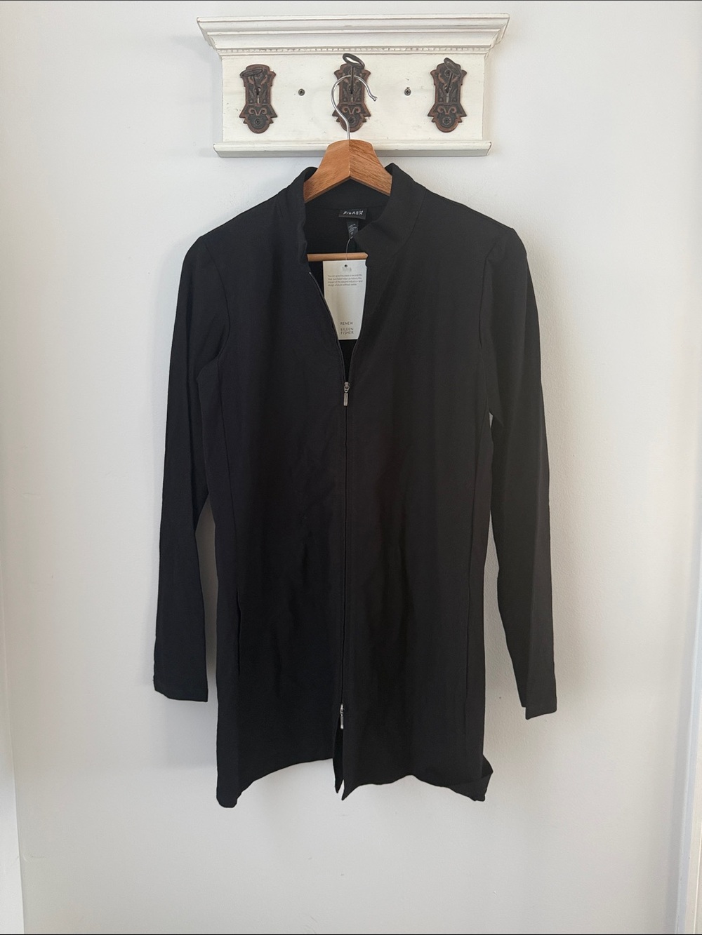 Eileen Fisher Black Long Zip-Front Blazer Jacket Classic Work Relaxed Fit XS